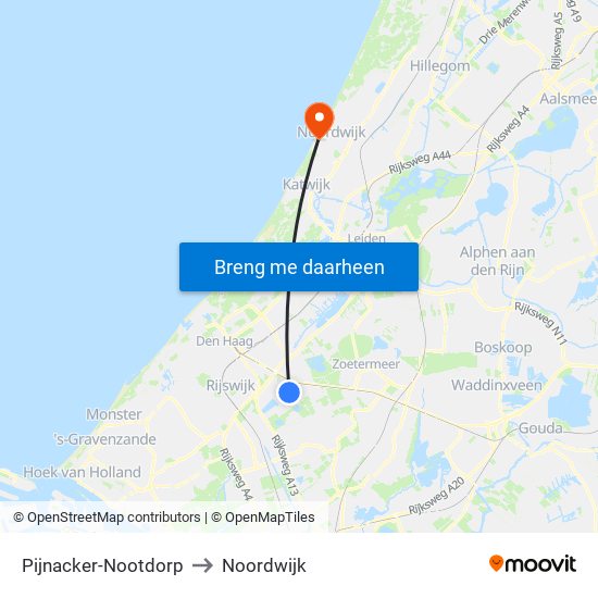 Pijnacker-Nootdorp to Noordwijk map