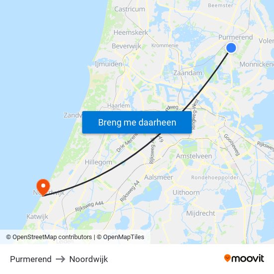 Purmerend to Noordwijk map