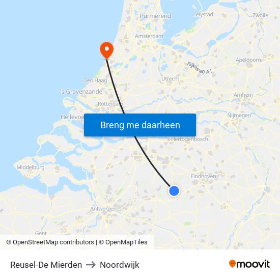Reusel-De Mierden to Noordwijk map