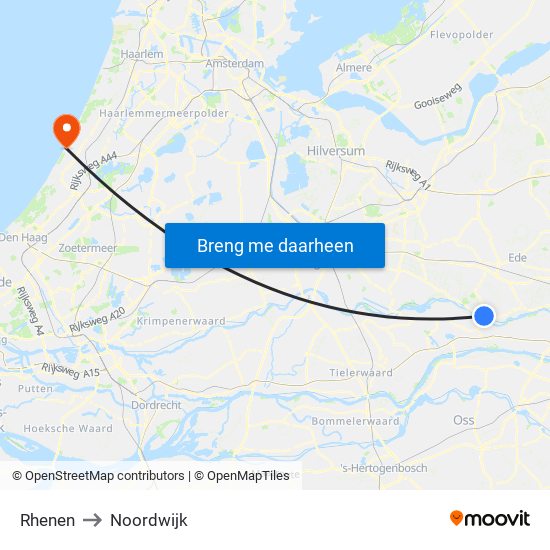Rhenen to Noordwijk map