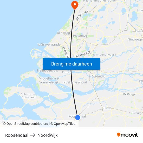 Roosendaal to Noordwijk map