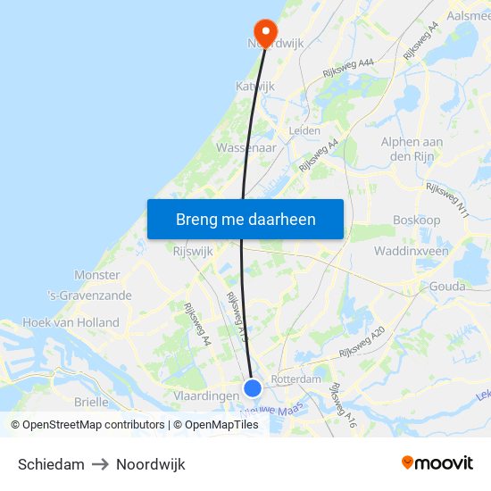 Schiedam to Noordwijk map