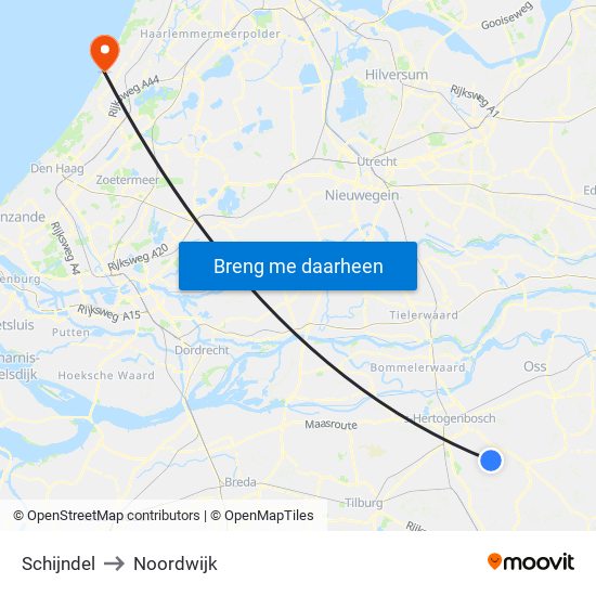 Schijndel to Noordwijk map