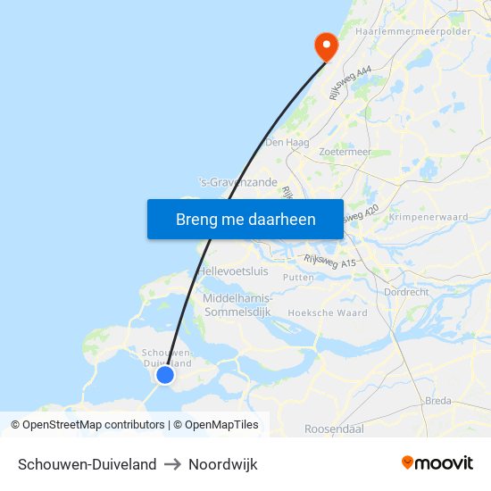 Schouwen-Duiveland to Noordwijk map