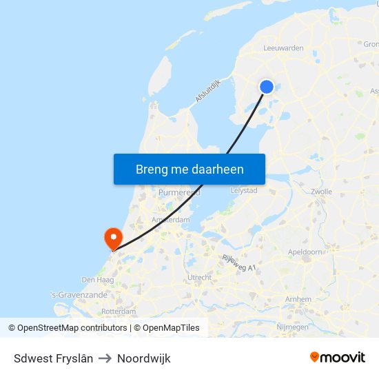 Sdwest Fryslân to Noordwijk map