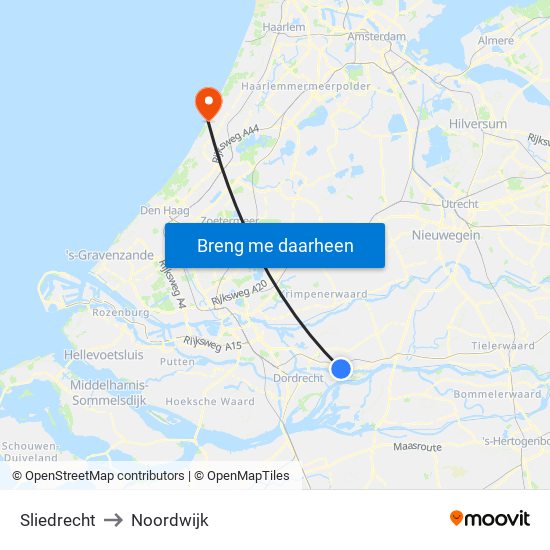 Sliedrecht to Noordwijk map