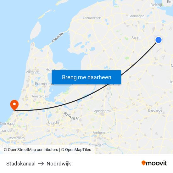 Stadskanaal to Noordwijk map