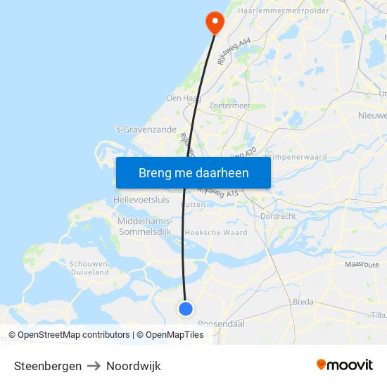Steenbergen to Noordwijk map