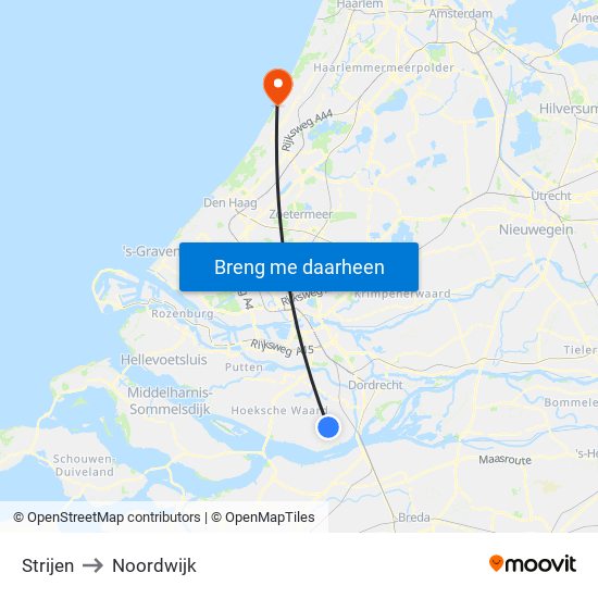 Strijen to Noordwijk map