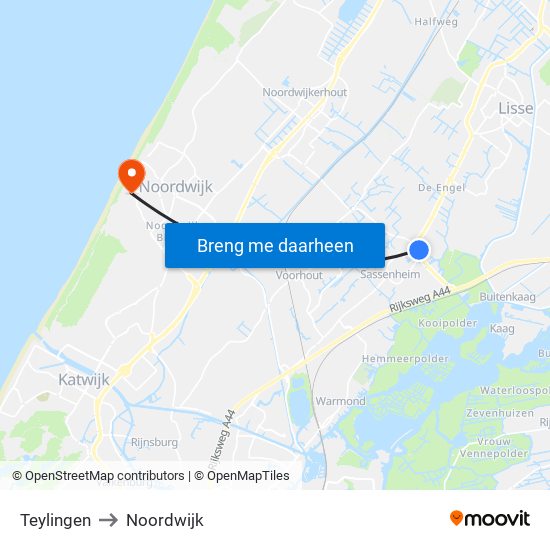 Teylingen to Noordwijk map