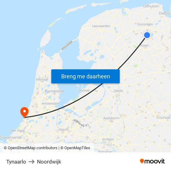 Tynaarlo to Noordwijk map