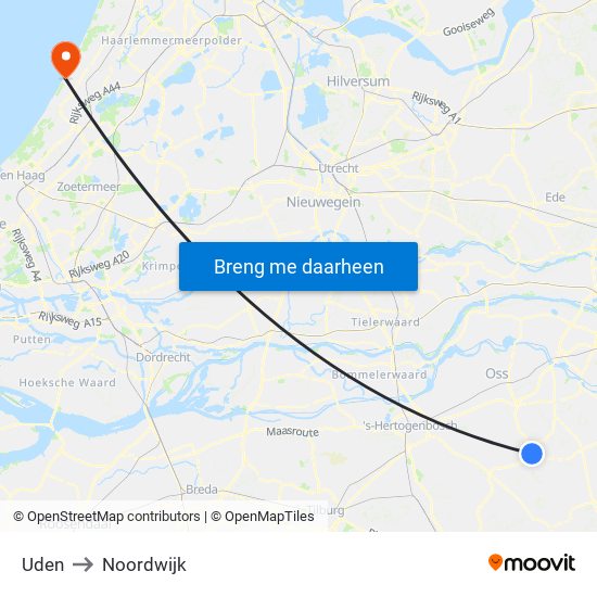 Uden to Noordwijk map