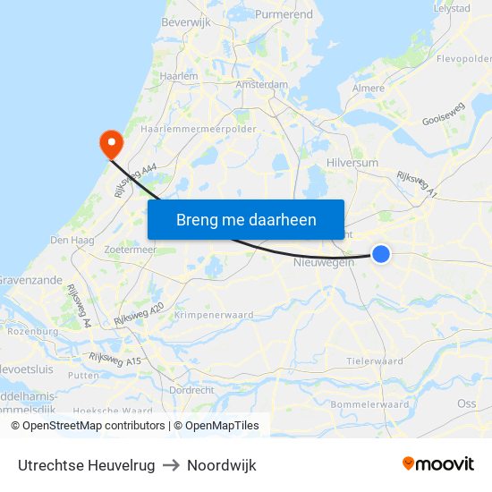 Utrechtse Heuvelrug to Noordwijk map