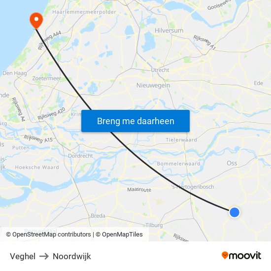 Veghel to Noordwijk map