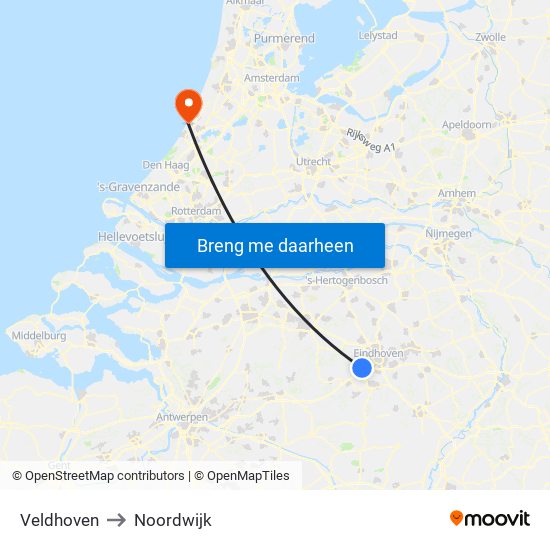 Veldhoven to Noordwijk map