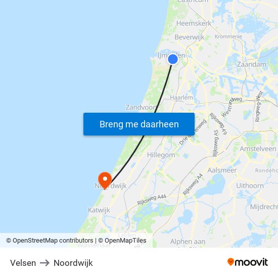 Velsen to Noordwijk map
