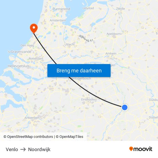 Venlo to Noordwijk map