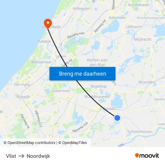 Vlist to Noordwijk map