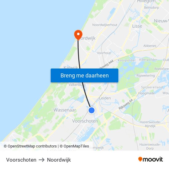 Voorschoten to Noordwijk map
