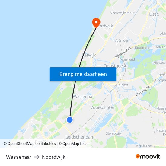 Wassenaar to Noordwijk map