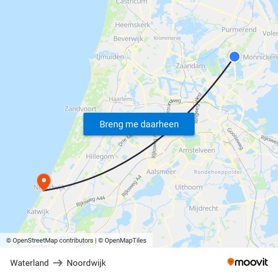Waterland to Noordwijk map