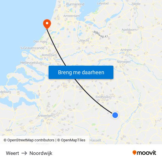 Weert to Noordwijk map