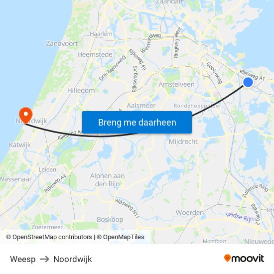 Weesp to Noordwijk map