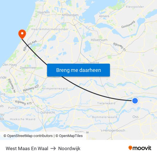 West Maas En Waal to Noordwijk map