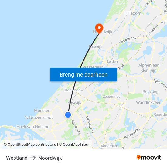 Westland to Noordwijk map
