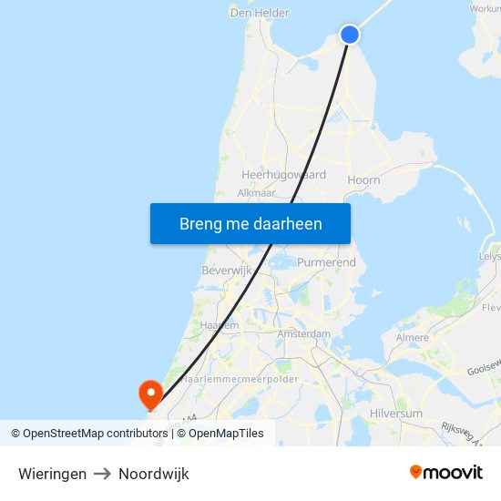 Wieringen to Noordwijk map