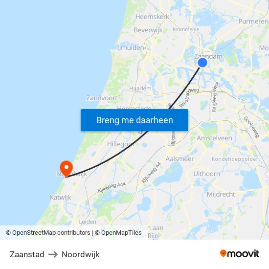 Zaanstad to Noordwijk map