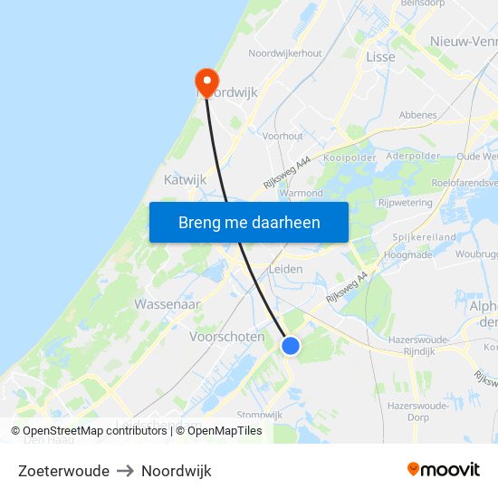 Zoeterwoude to Noordwijk map