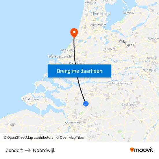 Zundert to Noordwijk map