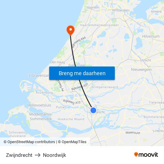 Zwijndrecht to Noordwijk map