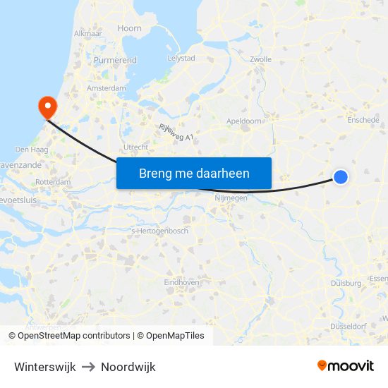 Winterswijk to Noordwijk map