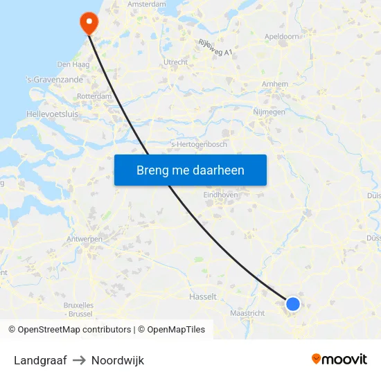 Landgraaf to Noordwijk map