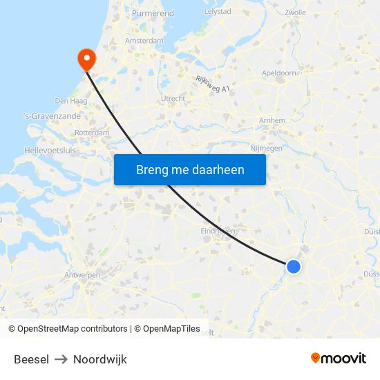 Beesel to Noordwijk map