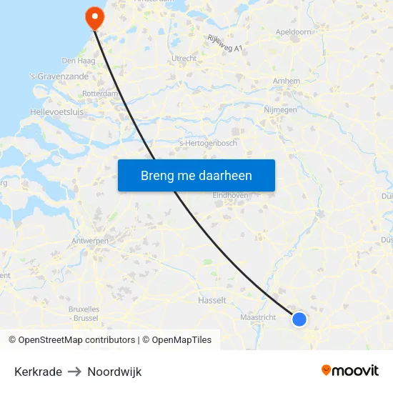 Kerkrade to Noordwijk map