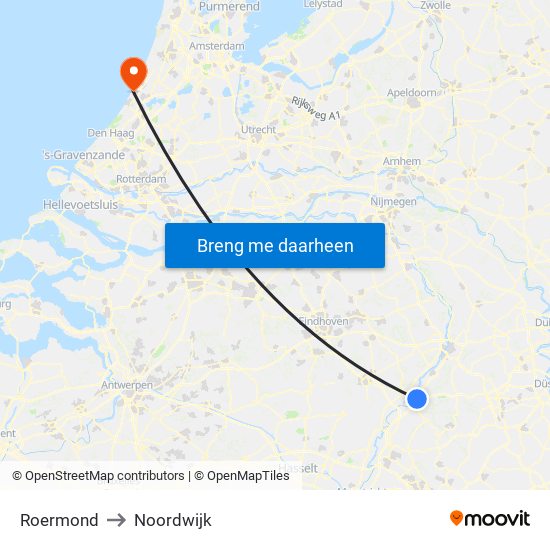 Roermond to Noordwijk map