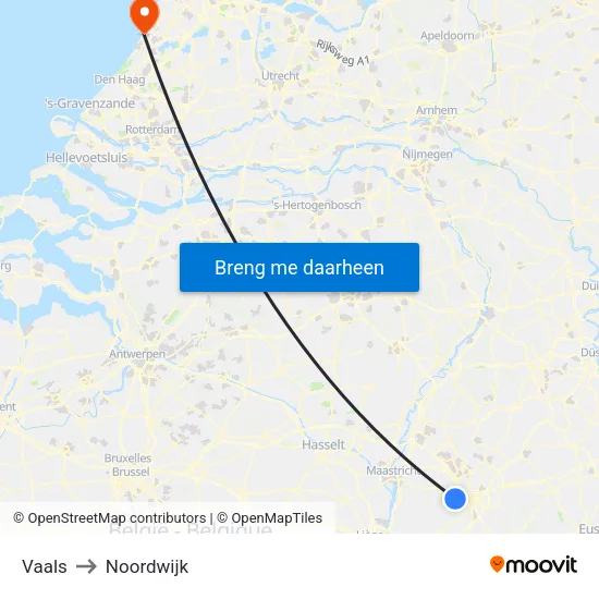 Vaals to Noordwijk map