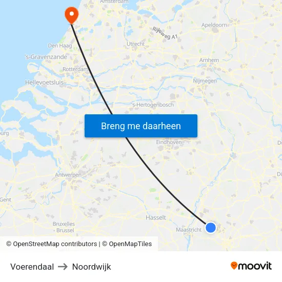 Voerendaal to Noordwijk map
