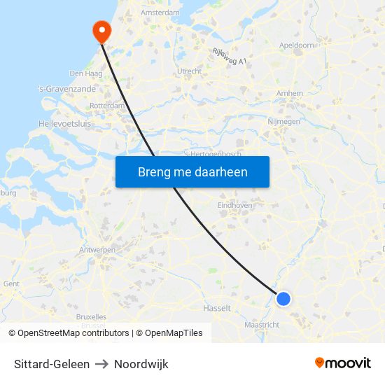 Sittard-Geleen to Noordwijk map
