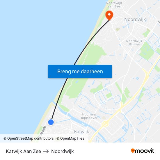 Katwijk Aan Zee to Noordwijk map