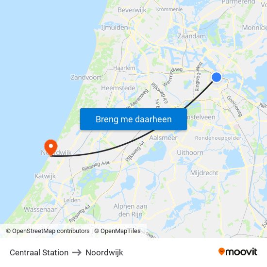 Centraal Station to Noordwijk map