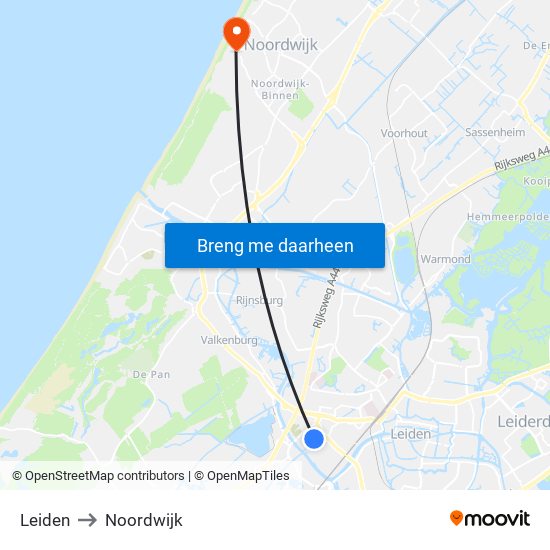 Leiden to Noordwijk map