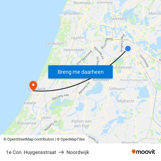 1e Con. Huygensstraat to Noordwijk map