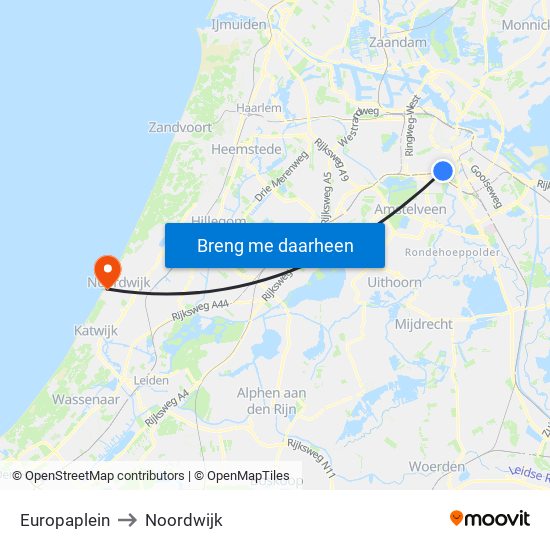 Europaplein to Noordwijk map