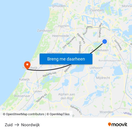 Zuid to Noordwijk map