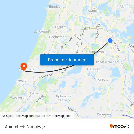 Amstel to Noordwijk map