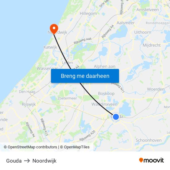 Gouda to Noordwijk map